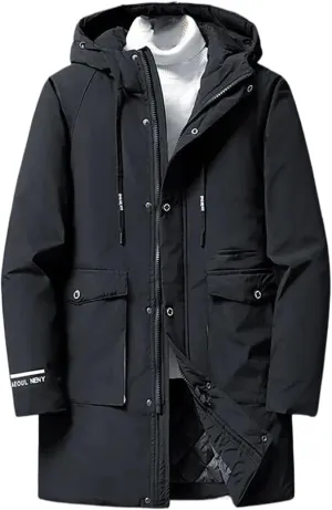 Aoleaky Long Cotton Padded Black Jacket Men Winter Coat Outerwear Hood Windbreaker Warm Thick Thermal Parka