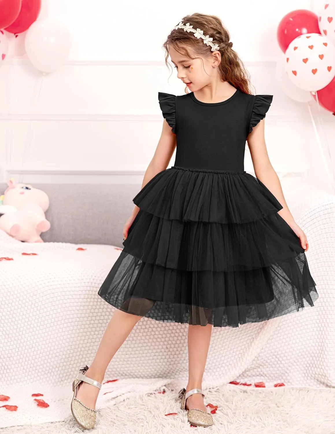 Arshiner Toddler Tutu Dress Girls Fluffy Tiered Summer Dresses Cute Party Tulle Sundress for Kids 2-7Y