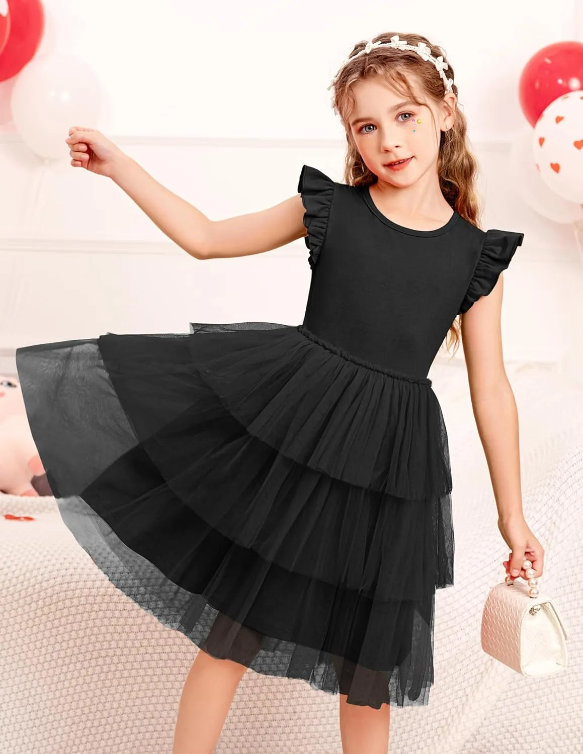 Arshiner Toddler Tutu Dress Girls Fluffy Tiered Summer Dresses Cute Party Tulle Sundress for Kids 2-7Y