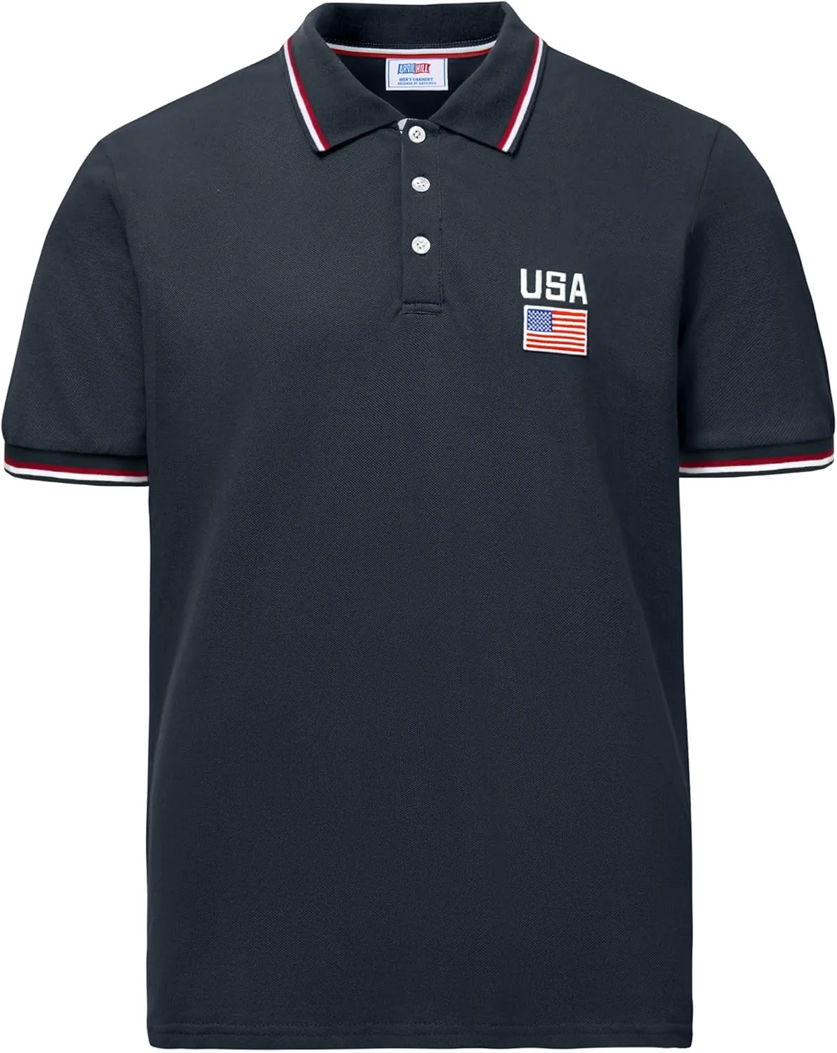 Arvilhill Men's American Flag Polo Shirts Patriotic Golf Polos 1776 Cotton Pique Tee Tops (S-3XL)