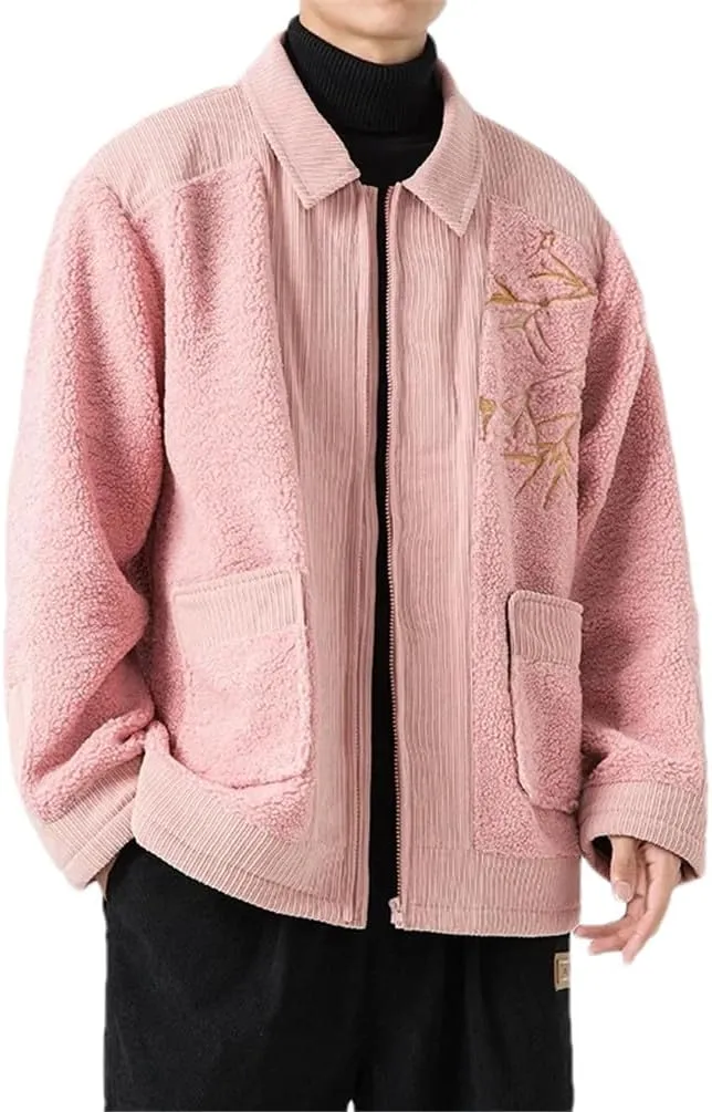 Autumn Men Chinese Style Parka Mens Casual Coat Vintage Cotton Padded Jackets Outerwear Lamb Wool Jackets