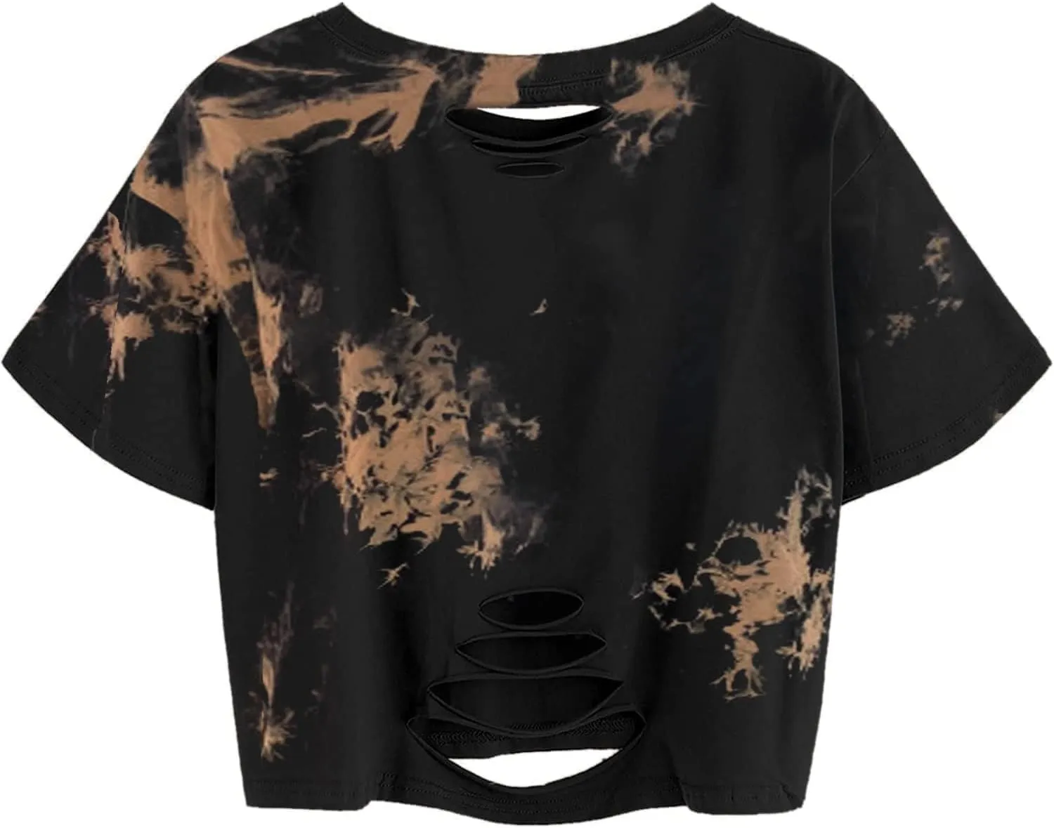 Avanova Women Los Angeles Graphic Distressed Oversized Crop Top Short Sleeve Ripped Boxy Loose Tee Shirt