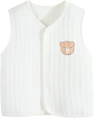 Baby Vest Warm Jacket Cotton Vest, Unisex Infant Toddler Padded Waistcoat Toddler Baby Cotton Vest (White, 18-24 Months)