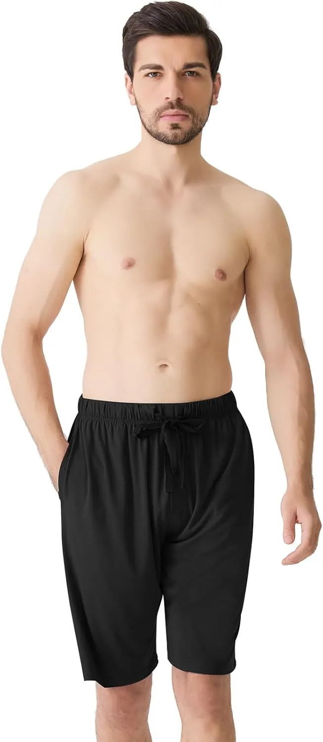 BAMBOO COOL Mens Pajama Shorts Soft Sleep Shorts Comfy Lounge Pajama Bottoms with Pockets