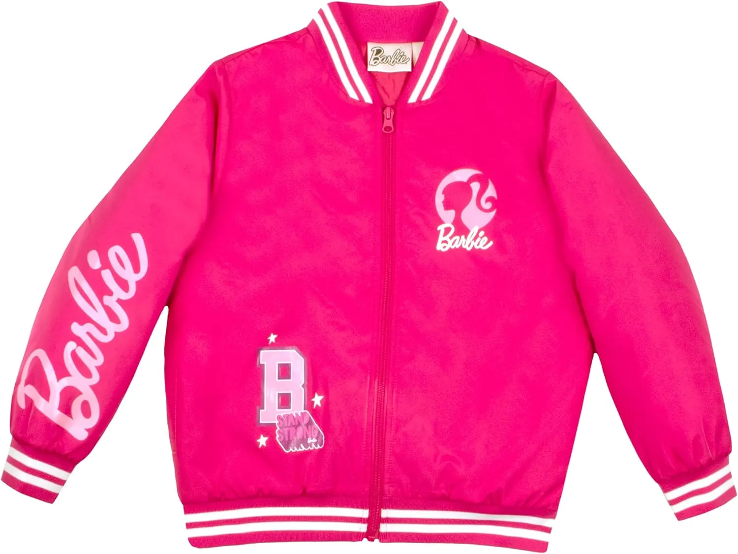 Barbie Girls Bomber Jacket - Zip-Up Varsity Jacket with Girl Power Outerwear