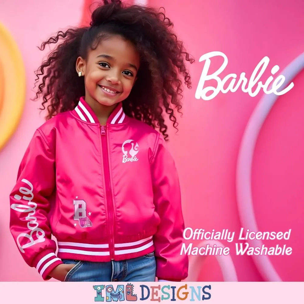 Barbie Girls Bomber Jacket - Zip-Up Varsity Jacket with Girl Power Outerwear