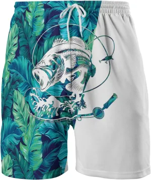 Bass Fish Mens Swim Trunks - Beach Hawaiian Mens Shorts Casual - Summer Drawstring Beachwear Shorts PA33