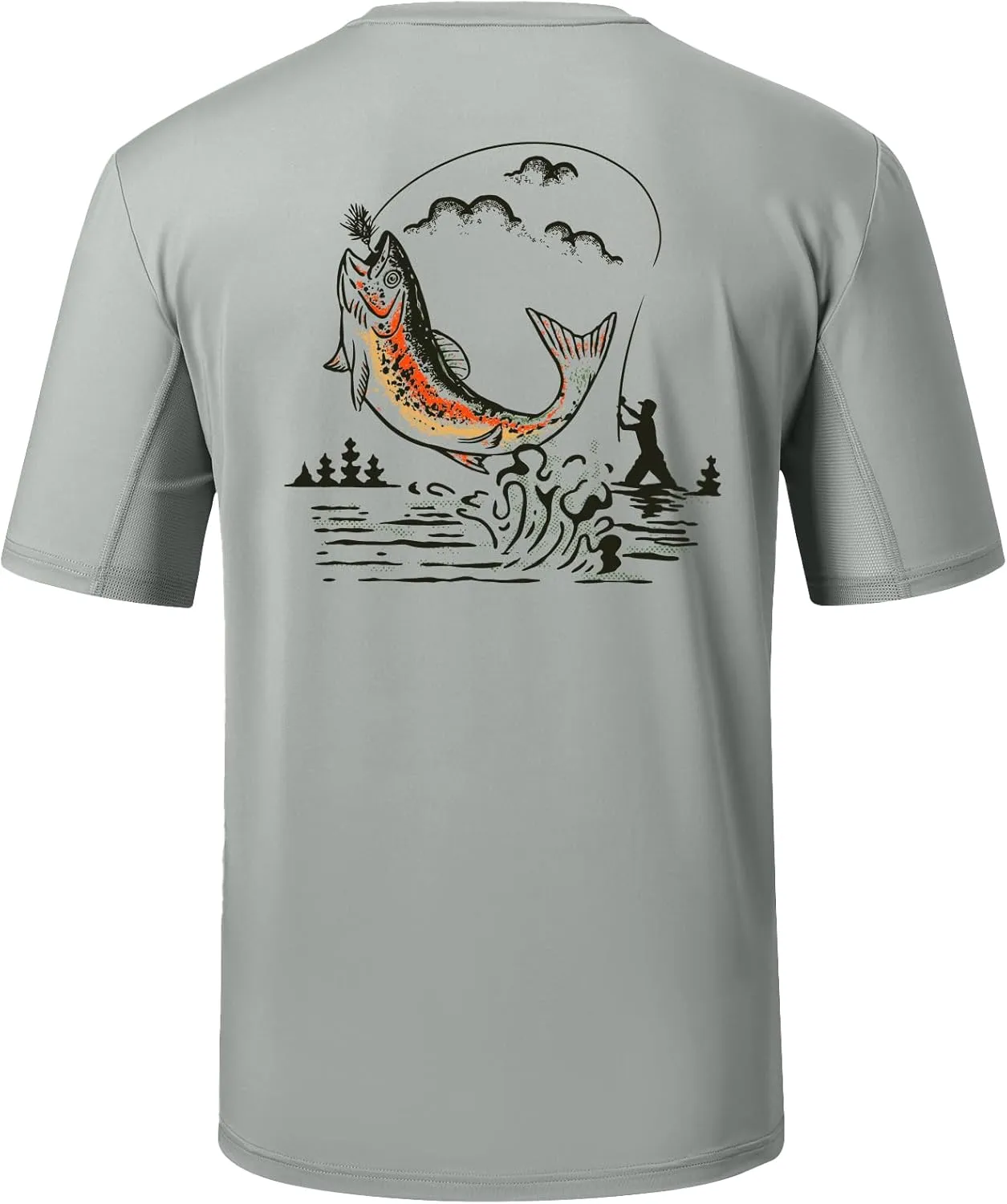 BASSDASH Mens UPF 50  Fishing Graphic T-Shirts Pocket Short Sleeve Shirt Quick Dry UV Sun Protection Casual Outdoor FS46M