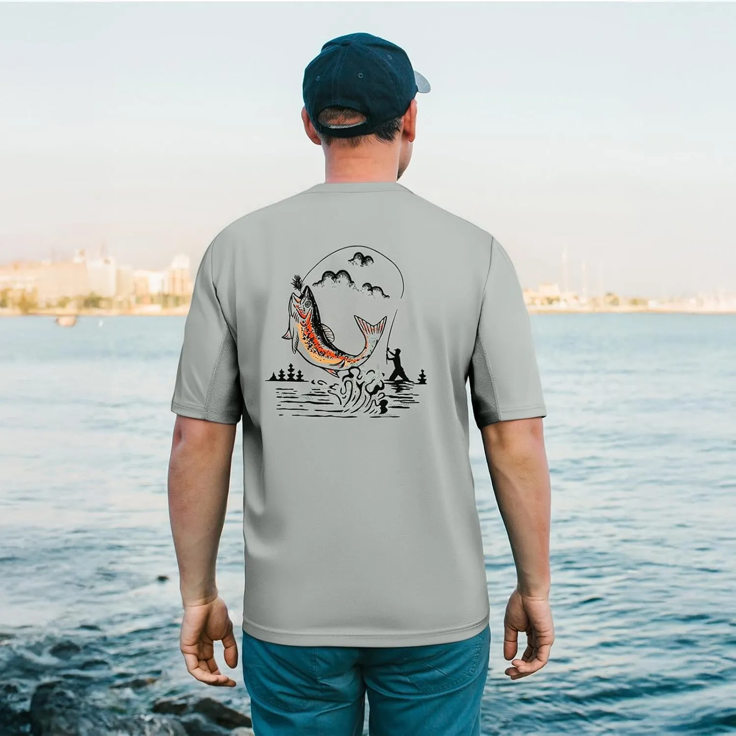 BASSDASH Mens UPF 50  Fishing Graphic T-Shirts Pocket Short Sleeve Shirt Quick Dry UV Sun Protection Casual Outdoor FS46M
