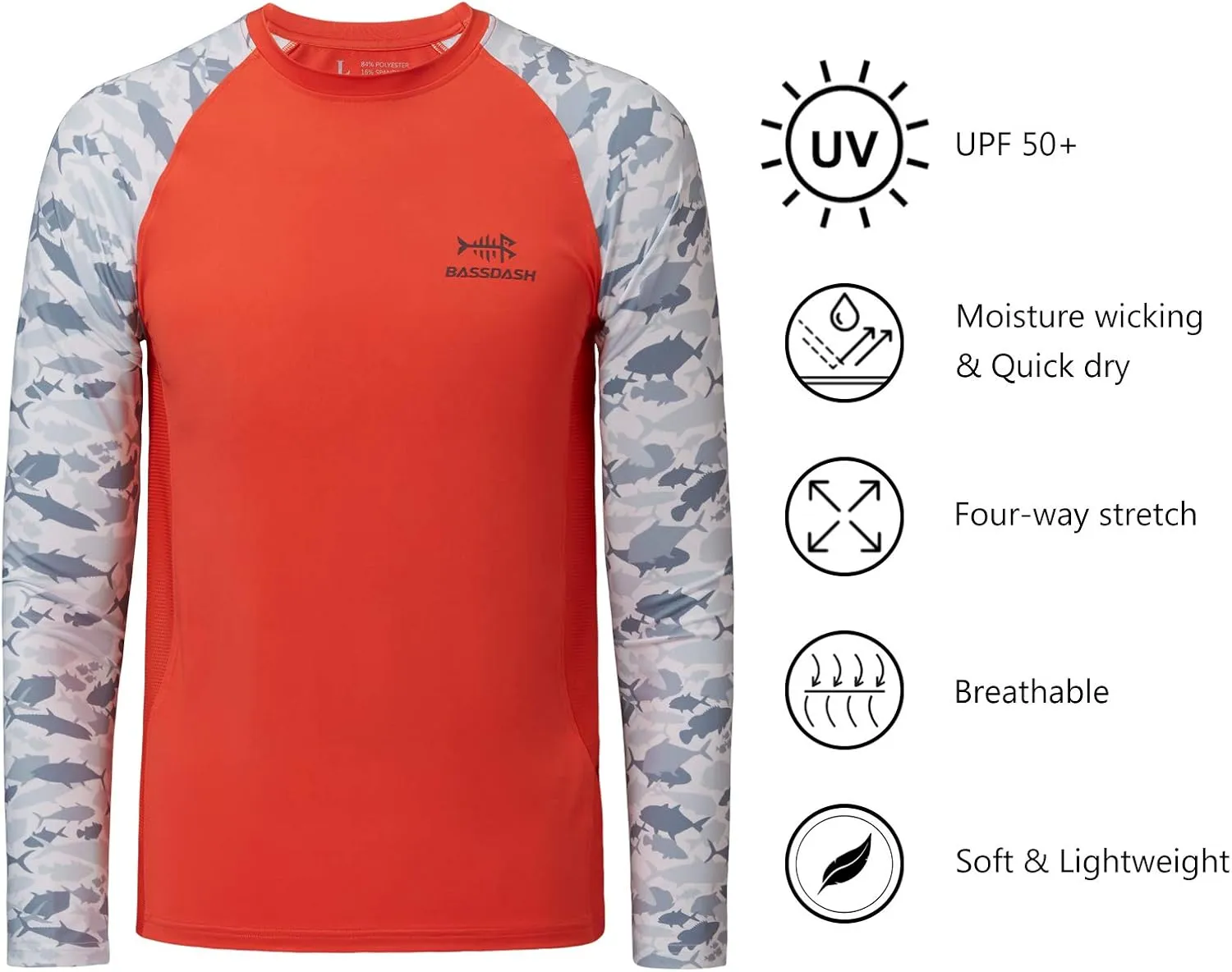 BASSDASH Youth UPF50  Camo Long Sleeve Fishing Shirt UV Protection Quick Dry Tee