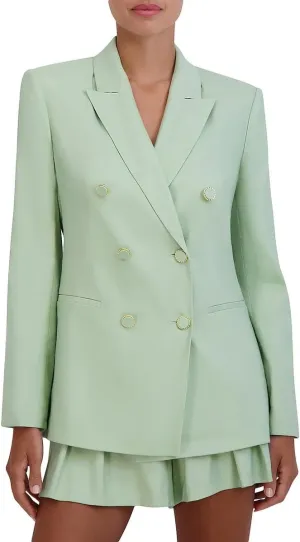 BCBGMAXAZRIA Women's V Neck Long Sleeve Double Breasted Striped Blazer