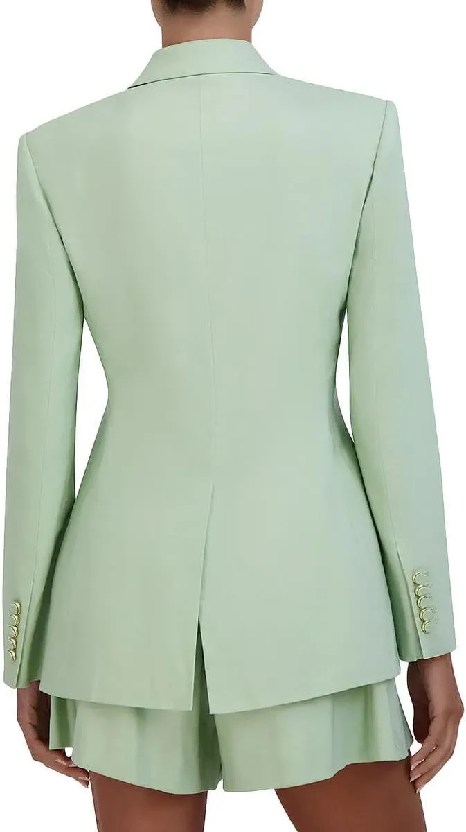 BCBGMAXAZRIA Women's V Neck Long Sleeve Double Breasted Striped Blazer