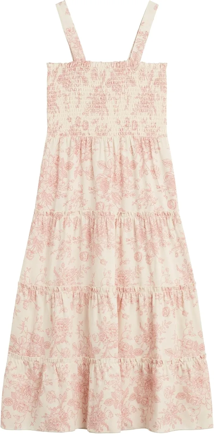 Beautees Girls' Sleeveless Smocked Tiered Maxi Dress and Cardigan