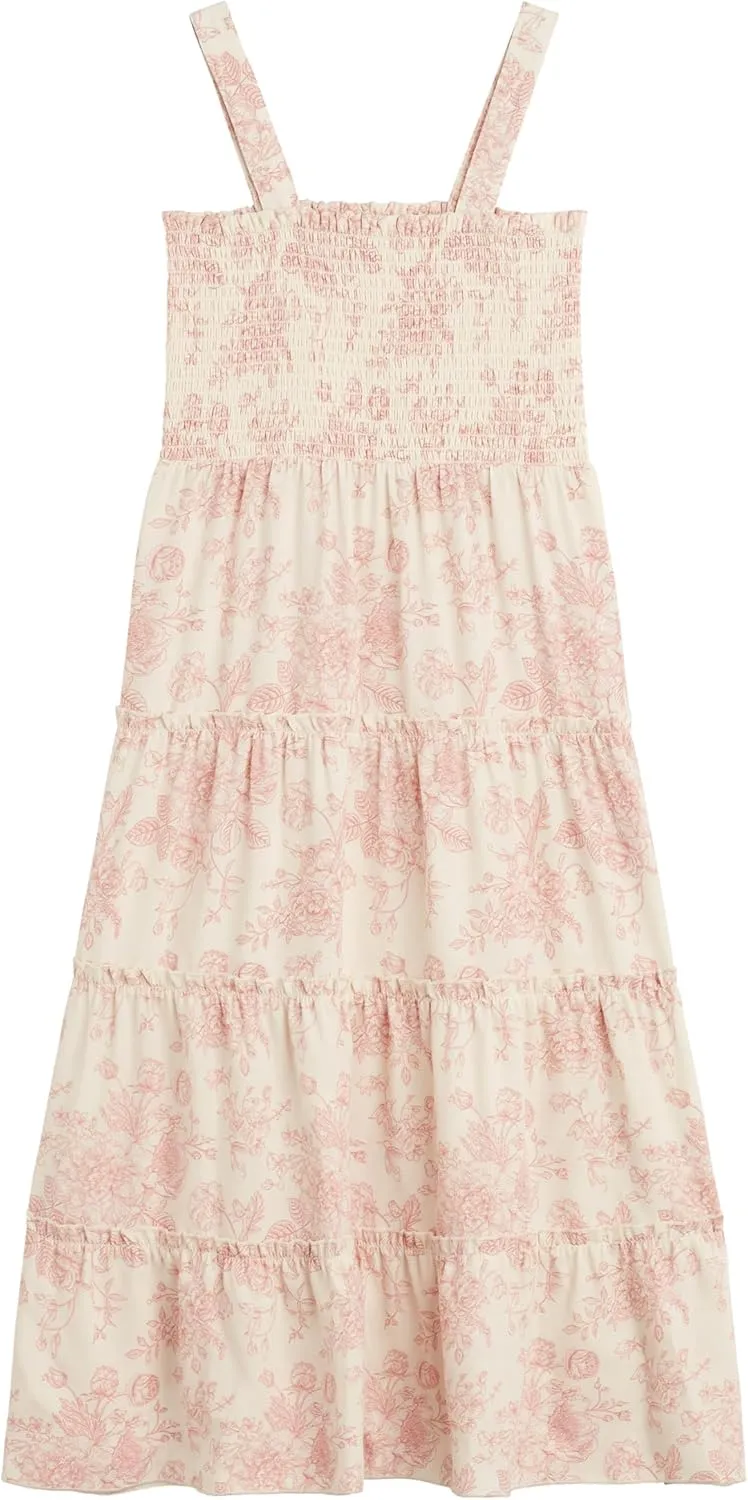 Beautees Girls' Sleeveless Smocked Tiered Maxi Dress and Cardigan