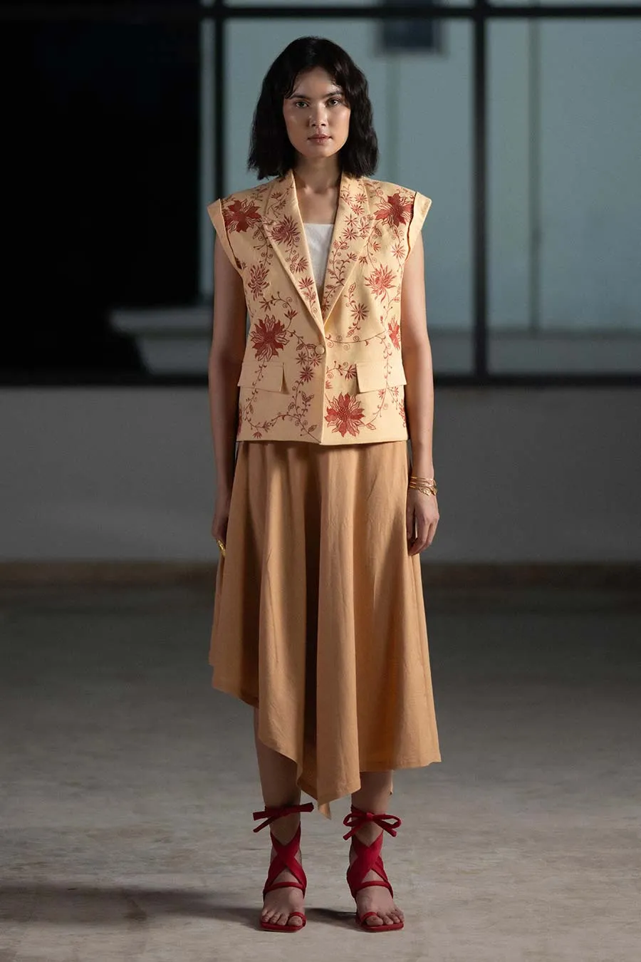 Beige Sunflower Embroidered Jacket