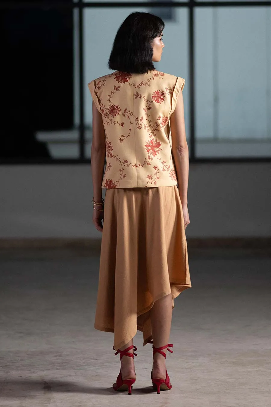 Beige Sunflower Embroidered Jacket