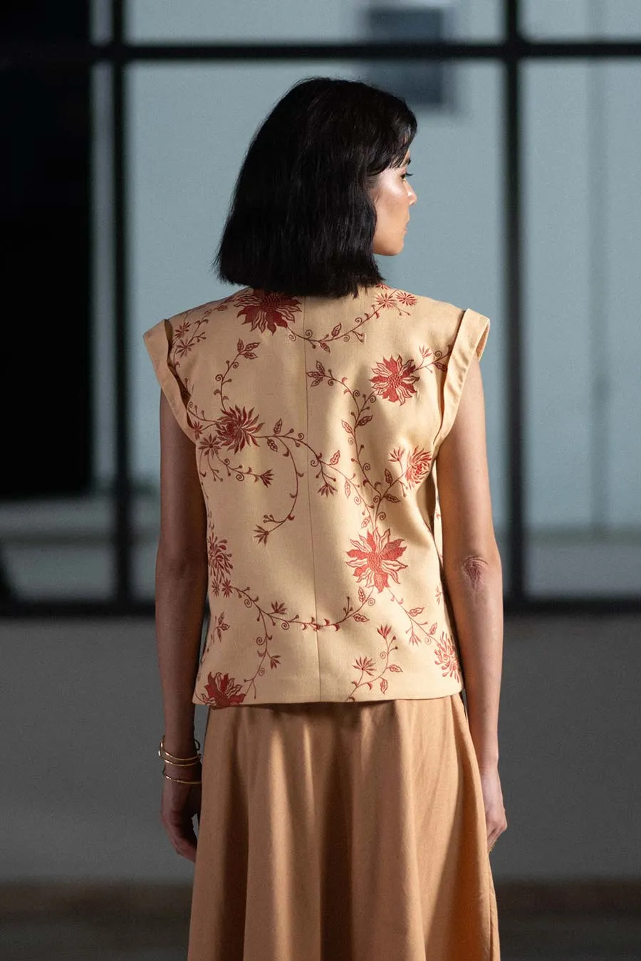 Beige Sunflower Embroidered Jacket