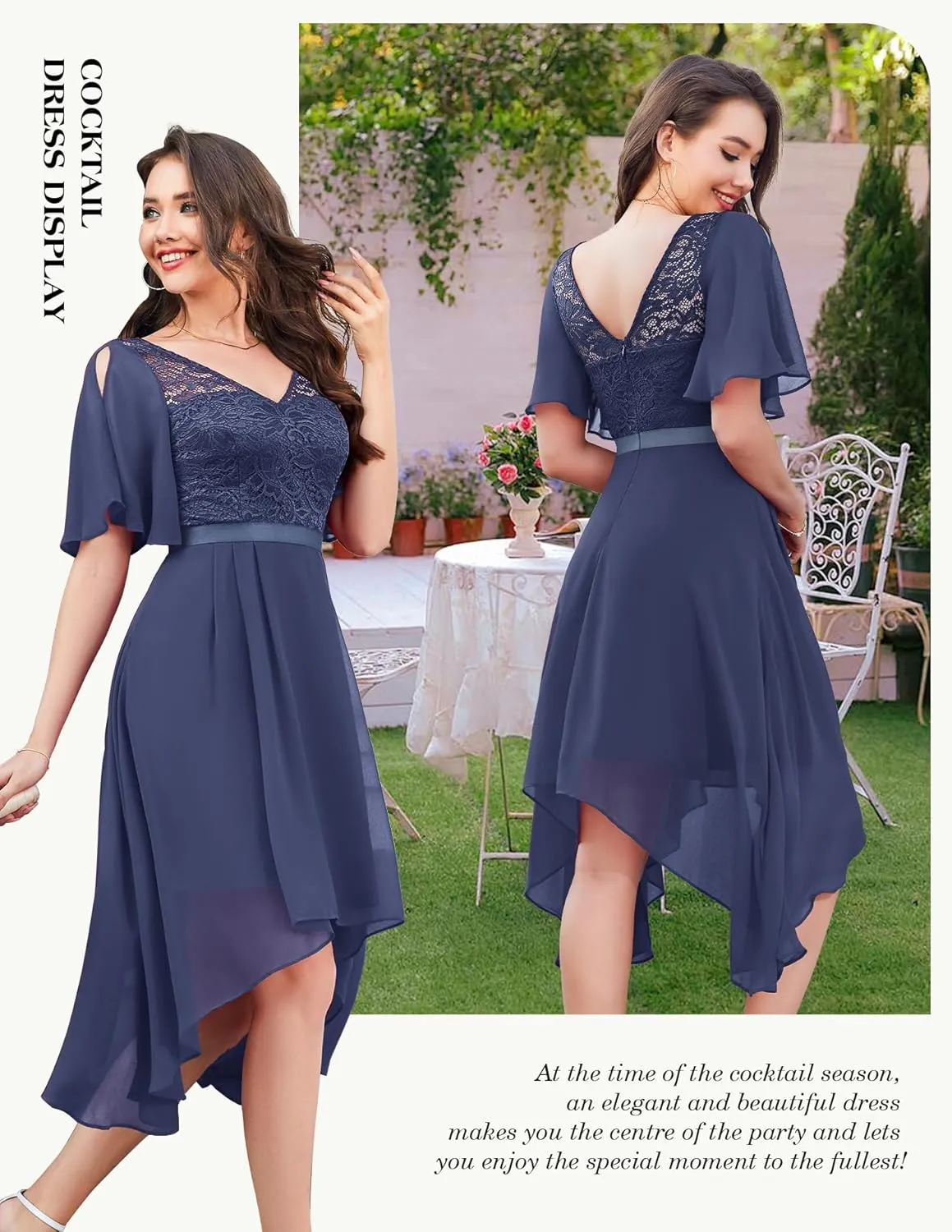 BeryLove Women's Prom Cocktail Formal Wedding Guest Lace Dress 2025 Flutter Sleeve Hem Bridesmaid Dresses