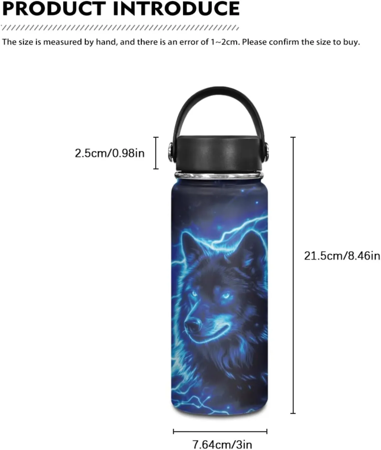 Blue Wolf Backpack Lunchbox Set for Girls 17 Inch Elementary School Backpack for Boys Lightweight Easy Clean Lightweight Vacuum Insulated Flask Sling Bag with Water Bottle Holder Girls