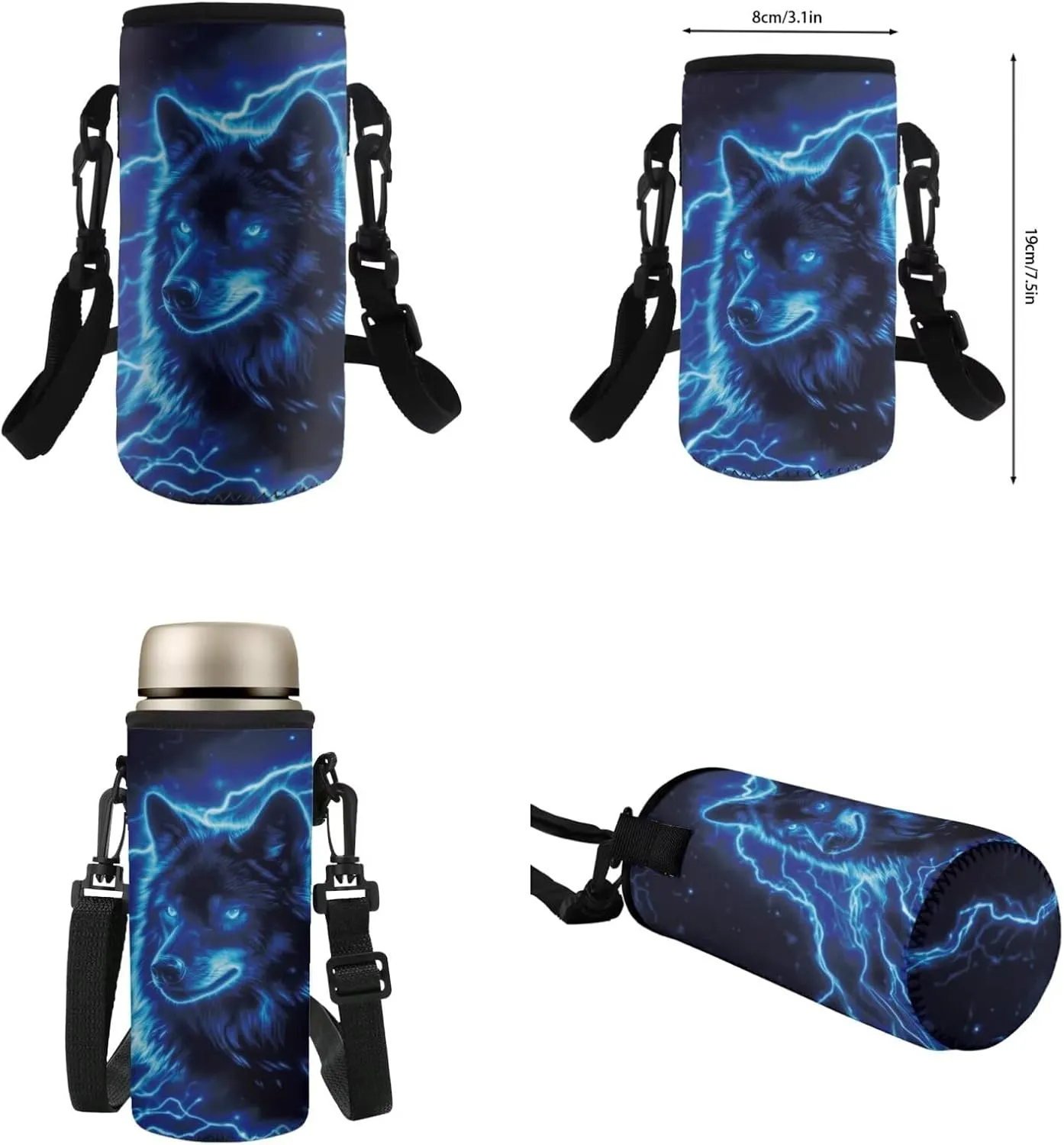 Blue Wolf Backpack Lunchbox Set for Girls 17 Inch Elementary School Backpack for Boys Lightweight Easy Clean Lightweight Vacuum Insulated Flask Sling Bag with Water Bottle Holder Girls