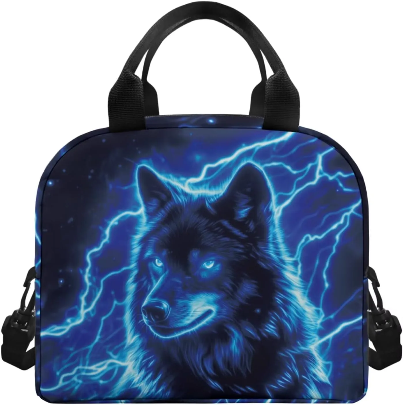 Blue Wolf Backpack Lunchbox Set for Girls 17 Inch Elementary School Backpack for Boys Lightweight Easy Clean Lightweight Vacuum Insulated Flask Sling Bag with Water Bottle Holder Girls