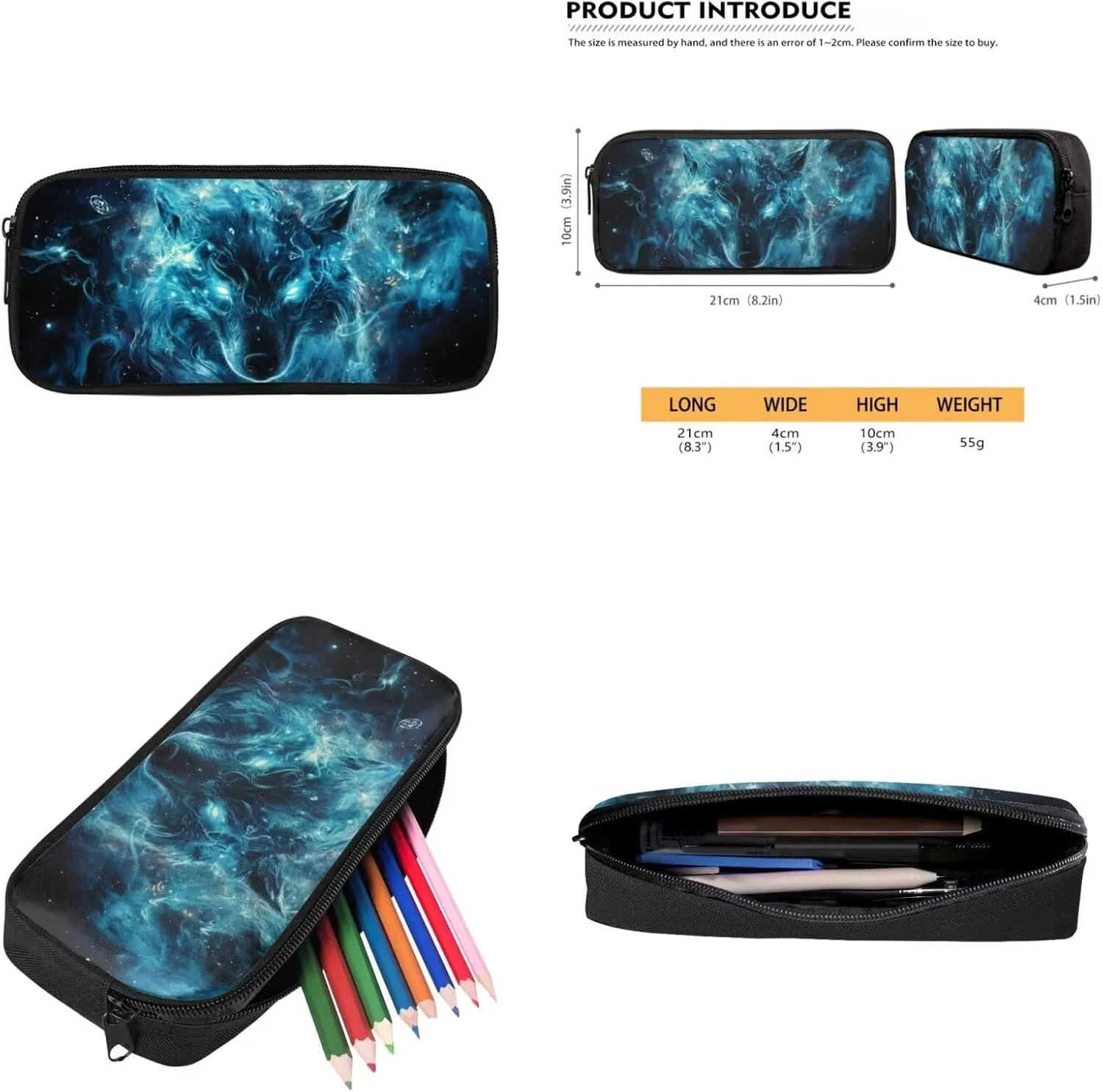 Blue Wolf Bookbag and Lunch Box Set for Boys 17 Inch Preppy Backpacks for Teen Girls Pencil Case Kids Insulated Keychain Wristlet Cute 4 Piece Large Capacity Easy Clean Lightweight School