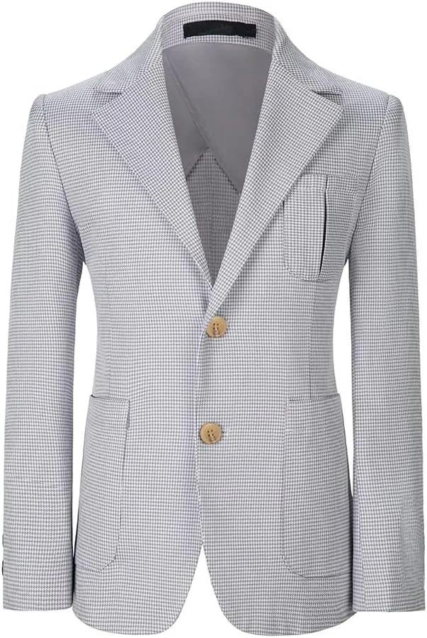 Boy Suit Plaid Blazer 2 Button Coat Stylish Cute Stretch Fabric Notched Lapel Formal Ring Bearer Wedding Homecoming
