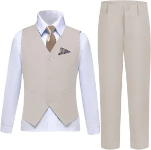Boys Suit Formal Dress Pants Vest Suit Set for Boys Wedding Outfits with Dress Shirt Tie and Pocket Square