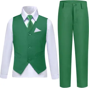 Boys Suit Formal Dress Pants Vest Suit Set for Boys Wedding Outfits with Dress Shirt Tie and Pocket Square
