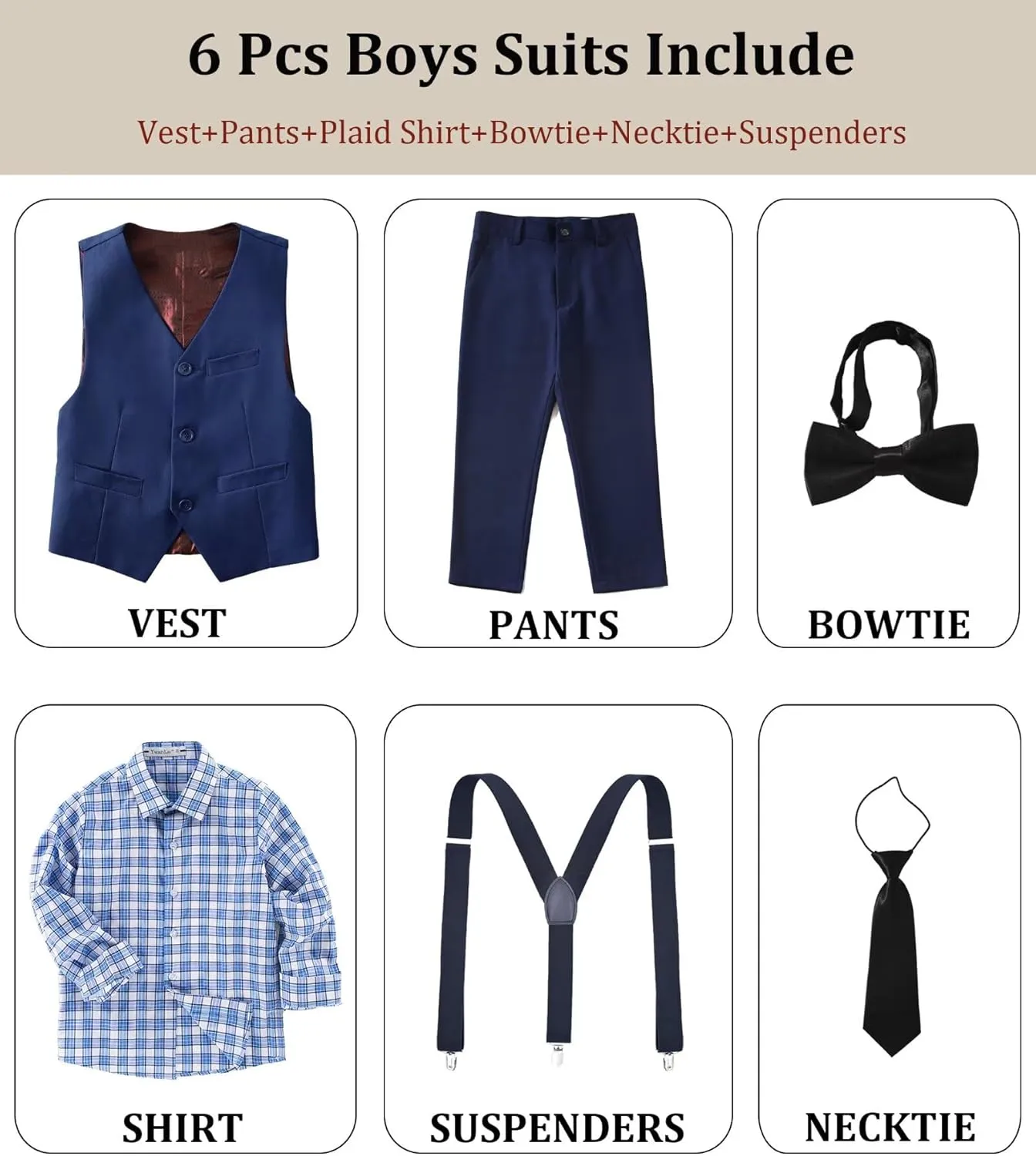 Boys' Suit Kids Formal Tuxedo Suits for Boys Wedding Outfits Dress Vest Pants Suspenders Set Adjustable Waist