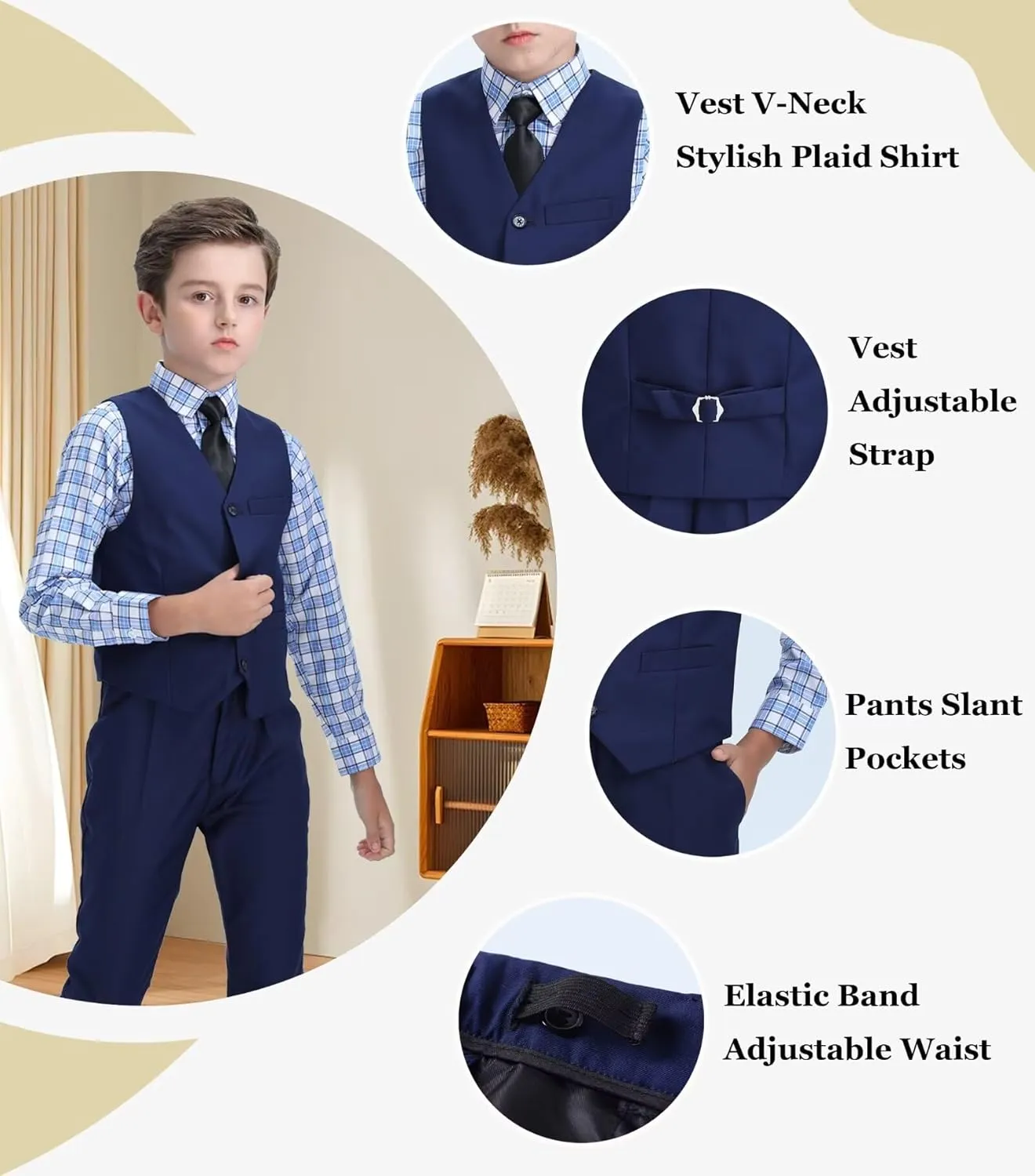 Boys' Suit Kids Formal Tuxedo Suits for Boys Wedding Outfits Dress Vest Pants Suspenders Set Adjustable Waist
