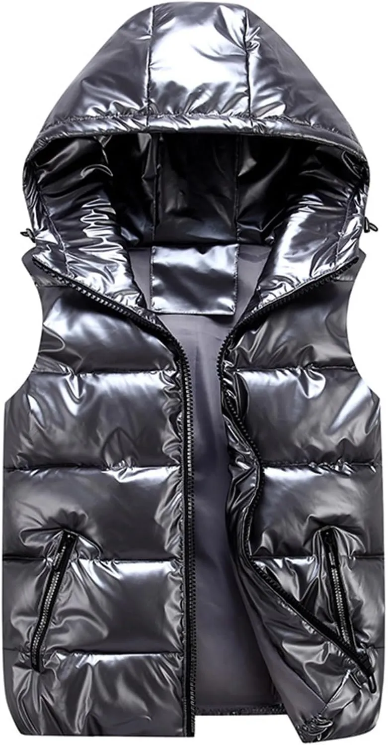 BTDECLAR 2024 Fashion Womens Vest with Hood Zip up Windproof Short Coat Warm Lightweight Sleeveless Thick Puffer Jacket