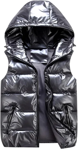BTDECLAR 2024 Fashion Womens Vest with Hood Zip up Windproof Short Coat Warm Lightweight Sleeveless Thick Puffer Jacket