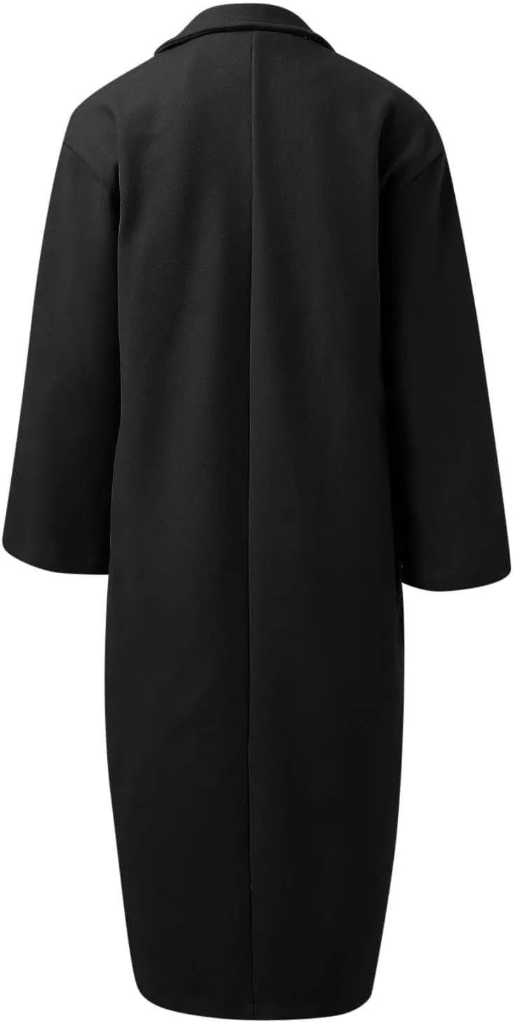 BTDECLAR Women's Trench Coats 2024 Lapel Open Front Long Sleeve Peacoat Winter Warm Loose Fit Wool Blend Cardigan