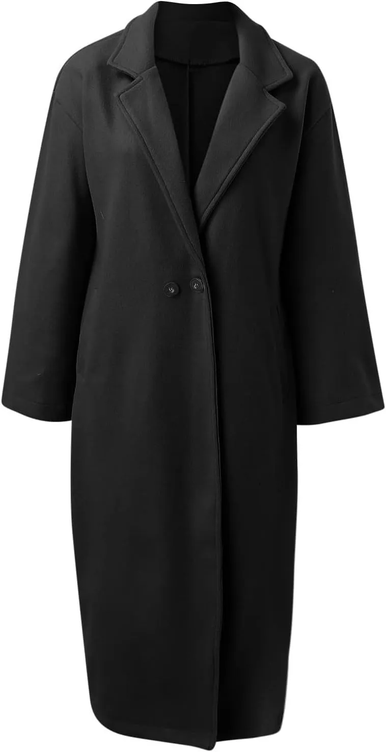 BTDECLAR Women's Trench Coats 2024 Lapel Open Front Long Sleeve Peacoat Winter Warm Loose Fit Wool Blend Cardigan