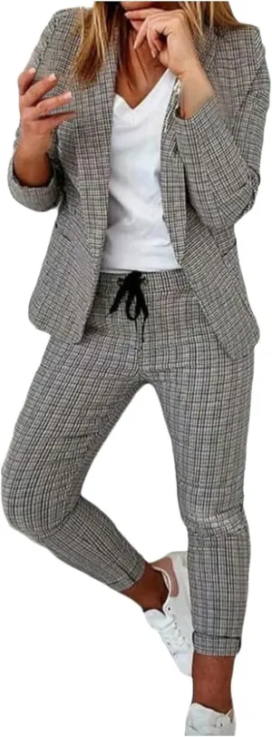 Business Casual Clothes Sets for Women Dressy Office Blazer Loose Straight Leg Pants Work 2 Piece Outfits Matching Set