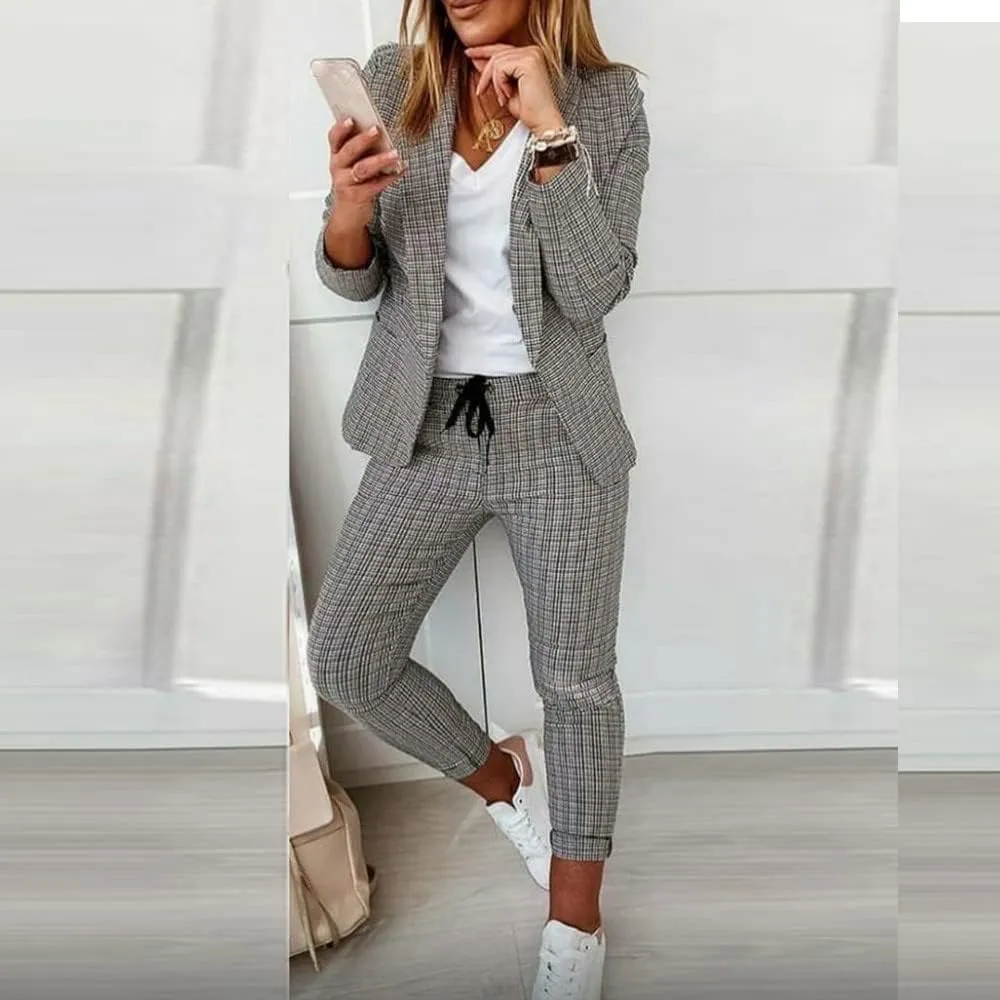 Business Casual Clothes Sets for Women Dressy Office Blazer Loose Straight Leg Pants Work 2 Piece Outfits Matching Set