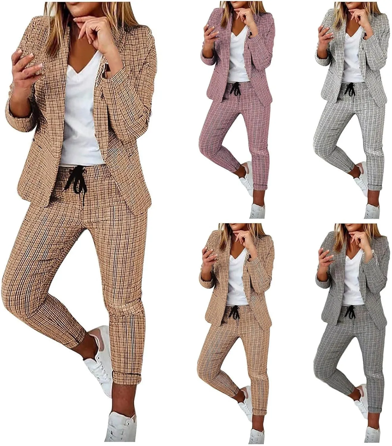 Business Casual Clothes Sets for Women Dressy Office Blazer Loose Straight Leg Pants Work 2 Piece Outfits Matching Set