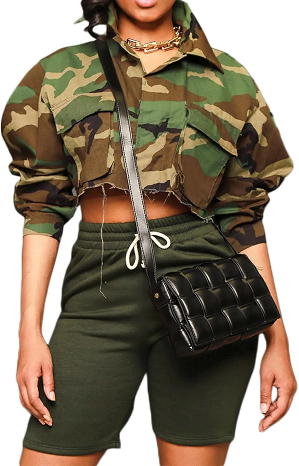 Camo Jacket for Women Long Sleeve Button Down Army Fatigue Camouflage Denim Outwear Coat with Pockets
