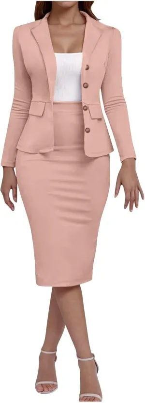 Canbebig Womens Suits 2 Piece Set Lapel Blazer and Pencil Skirt Dressy Suits Business Skirt Suits Work Office Fashion Outfits