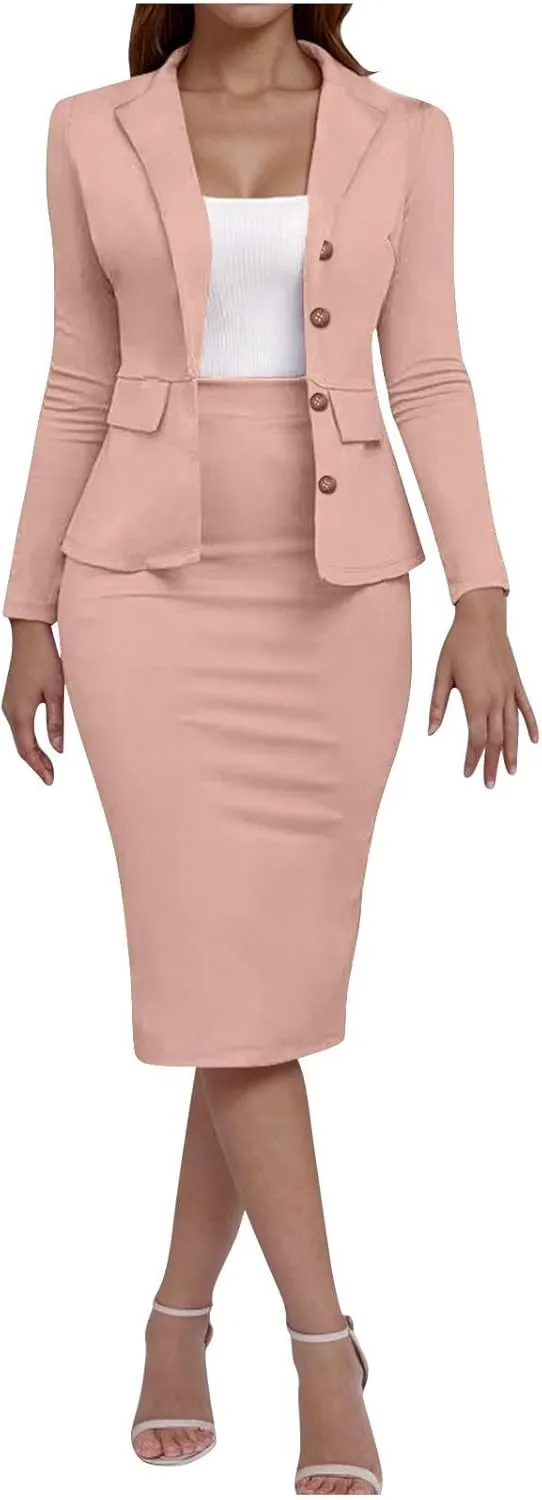 Canbebig Womens Suits 2 Piece Set Lapel Blazer and Pencil Skirt Dressy Suits Business Skirt Suits Work Office Fashion Outfits
