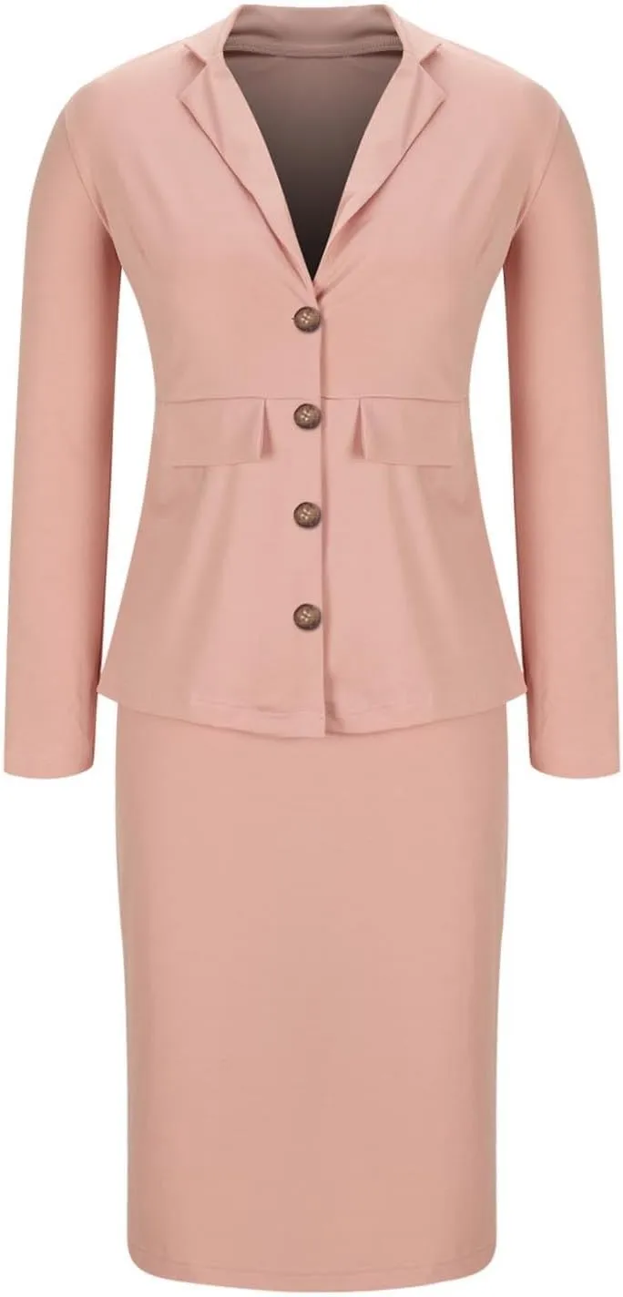 Canbebig Womens Suits 2 Piece Set Lapel Blazer and Pencil Skirt Dressy Suits Business Skirt Suits Work Office Fashion Outfits