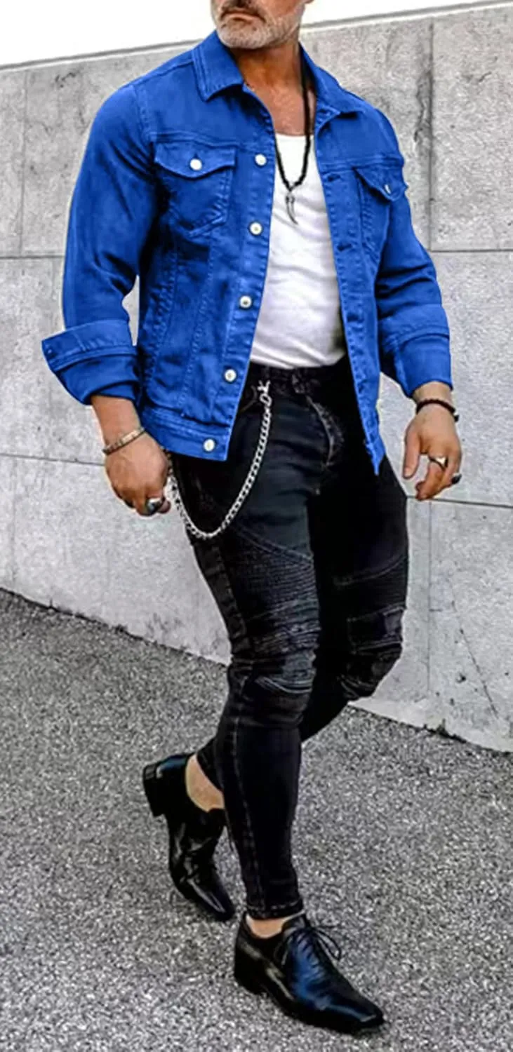 CHARTOU Men's Denim Jacket Casual Regular Fit Button Down Long Sleeve Jean Trucker Jacket