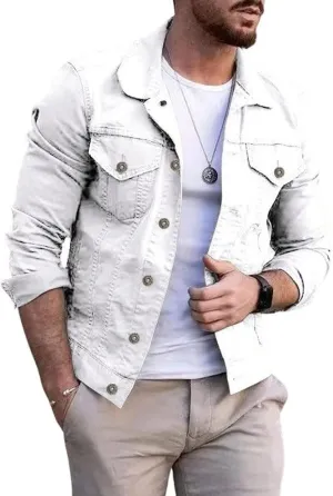 CHARTOU Men's Denim Jacket Casual Regular Fit Button Down Long Sleeve Jean Trucker Jacket