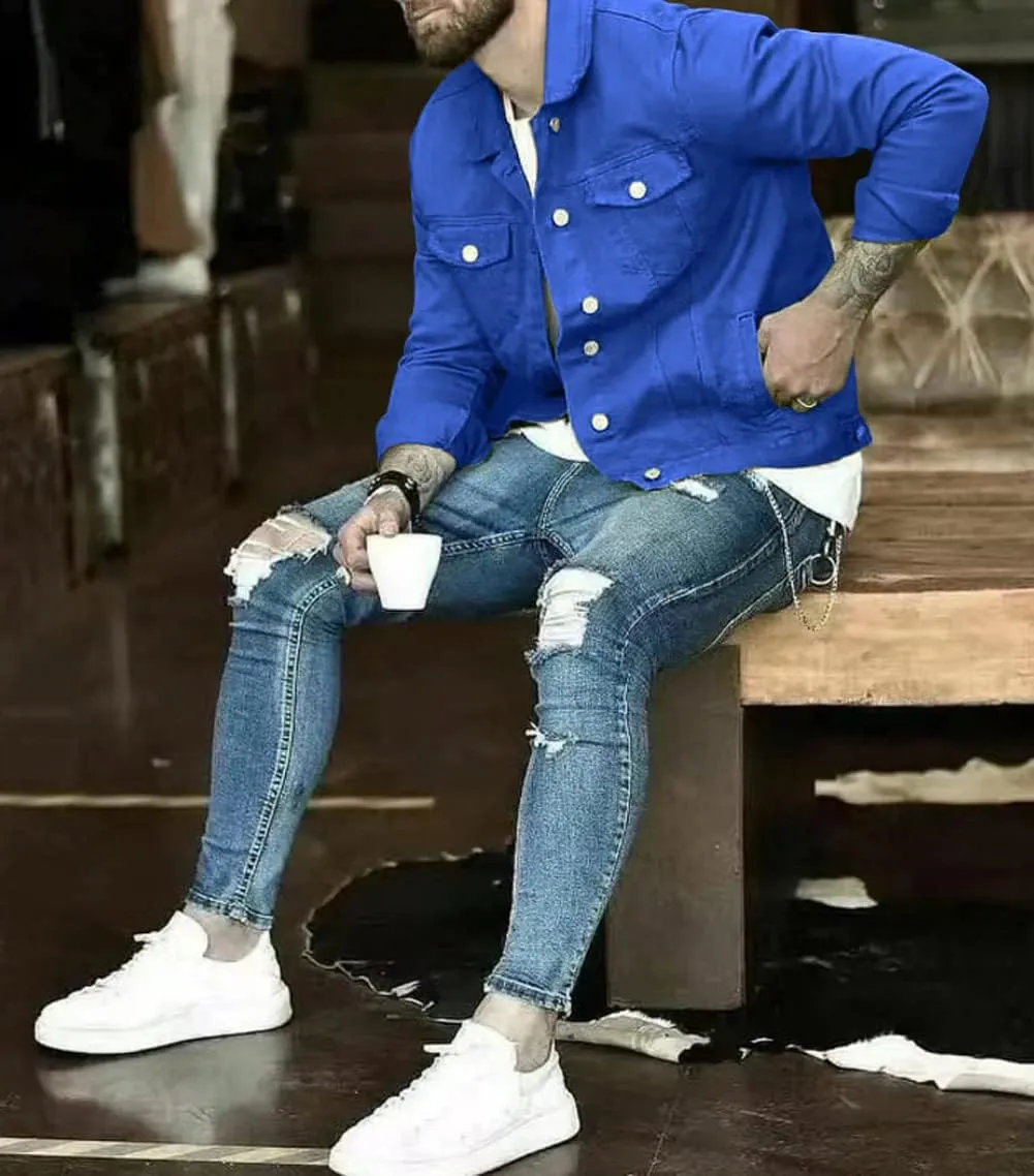 CHARTOU Men's Denim Jacket Casual Regular Fit Button Down Long Sleeve Jean Trucker Jacket