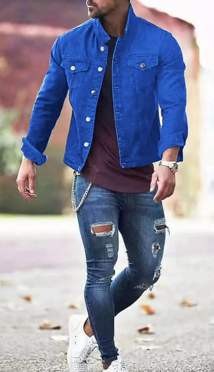 CHARTOU Men's Denim Jacket Casual Regular Fit Button Down Long Sleeve Jean Trucker Jacket
