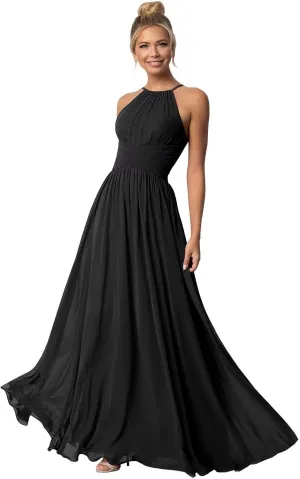 Chiffon Halter Bridesmaid Dresses for Wedding Long Spaghetti Straps A Line Formal Evening Prom Party Gown