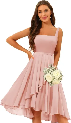Chiffon Square Neck Short Bridesmaid Dresses for Women 2025 Flowy Formal Dress QA230
