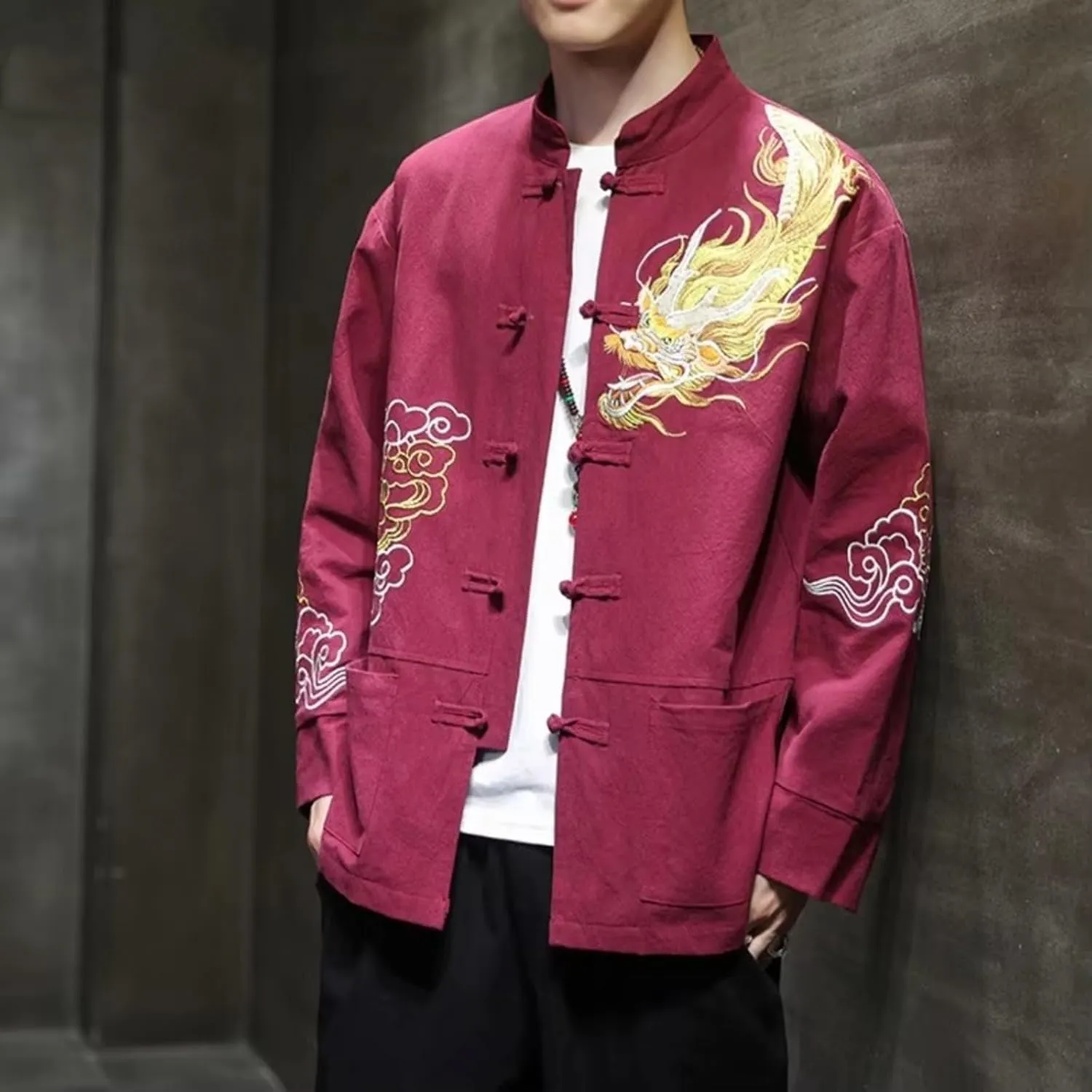 Chinese Embroidered Jacket Men Coat Korean Style Jackets For Men