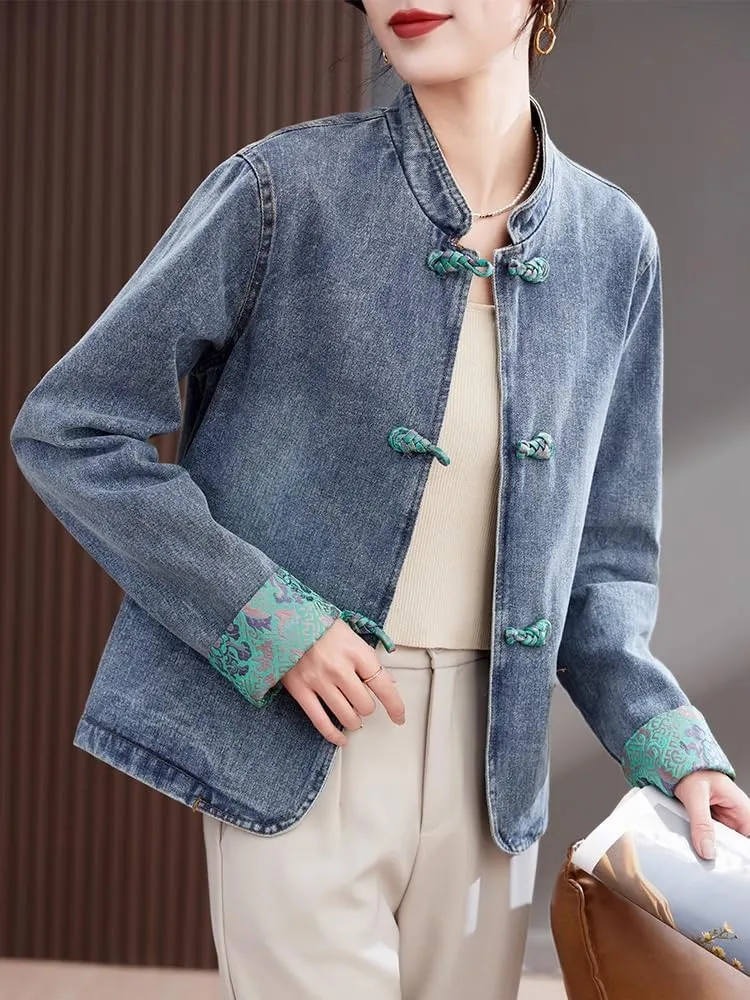Chinese Style Denim Jacket for Women,Spring/Fall